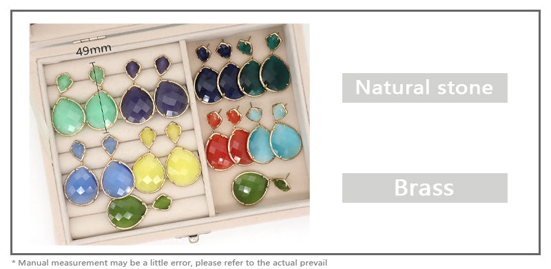 Fashion Design Custom Blue Green Yellow Purple Earrings Stud Jewelry Women Gold Plated Water Drop Healing Natural Stone Earrings