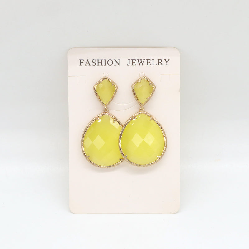 Fashion Design Custom Blue Green Yellow Purple Earrings Stud Jewelry Women Gold Plated Water Drop Healing Natural Stone Earrings