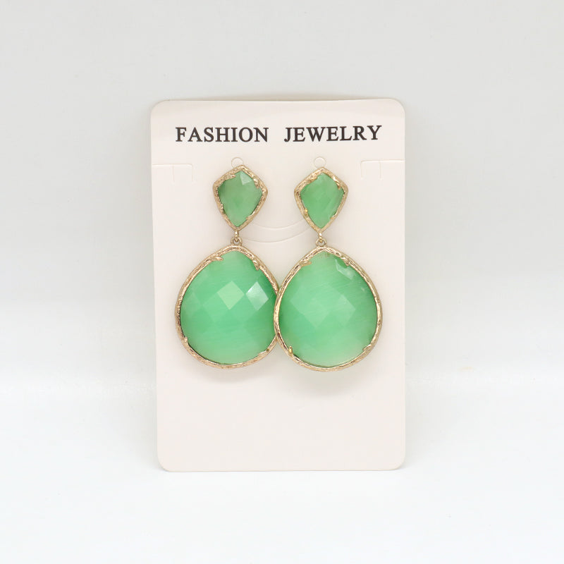 Fashion Design Custom Blue Green Yellow Purple Earrings Stud Jewelry Women Gold Plated Water Drop Healing Natural Stone Earrings