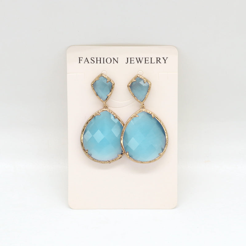 Fashion Design Custom Blue Green Yellow Purple Earrings Stud Jewelry Women Gold Plated Water Drop Healing Natural Stone Earrings