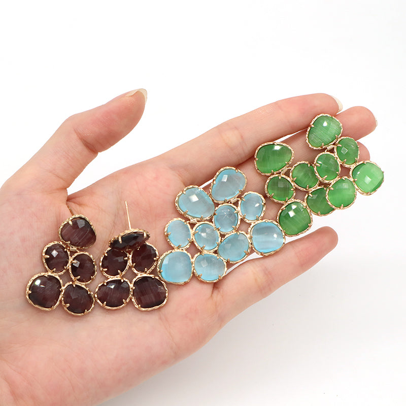 Hot Selling Custom Blue Green Pink Grey Black Earrings Stud Jewelry Women Gold Plated Grape Shape Healing Natural Stone Earrings