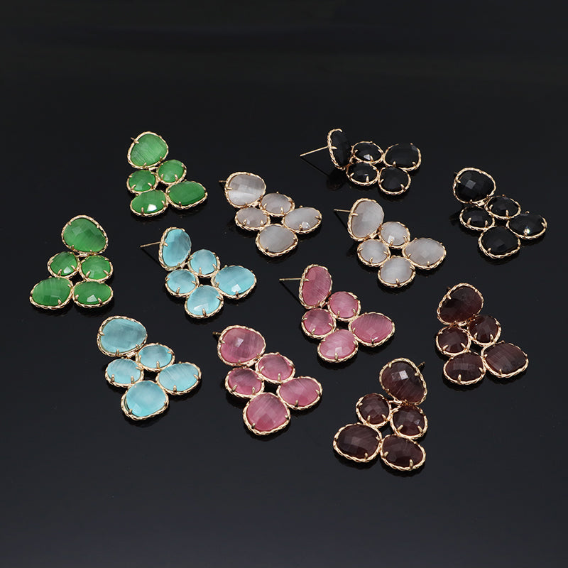 Hot Selling Custom Blue Green Pink Grey Black Earrings Stud Jewelry Women Gold Plated Grape Shape Healing Natural Stone Earrings