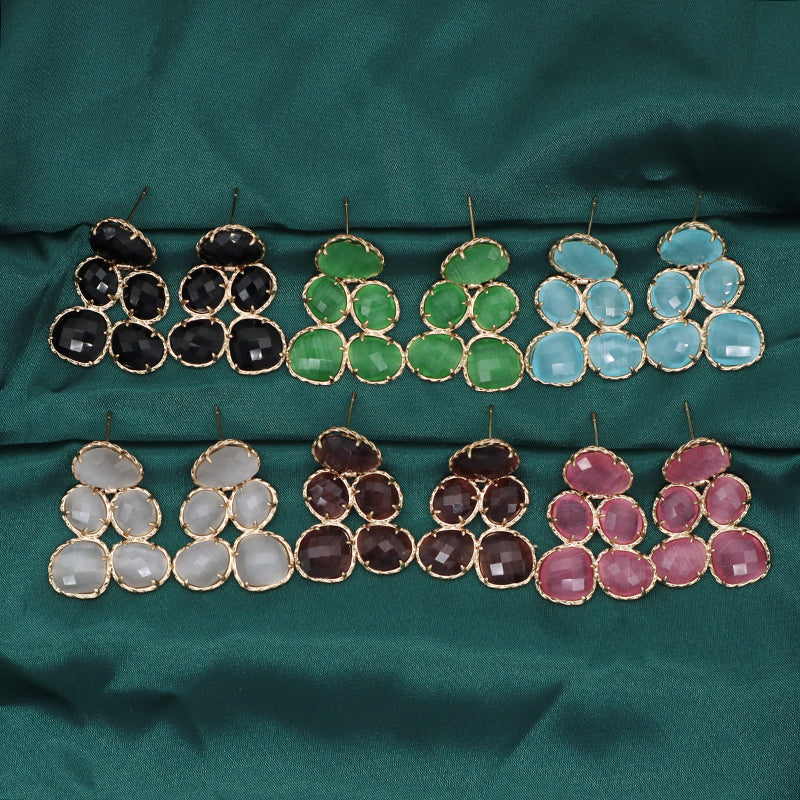 Hot Selling Custom Blue Green Pink Grey Black Earrings Stud Jewelry Women Gold Plated Grape Shape Healing Natural Stone Earrings