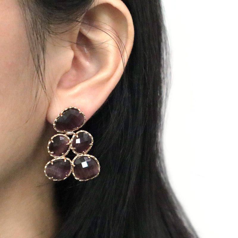 Hot Selling Custom Blue Green Pink Grey Black Earrings Stud Jewelry Women Gold Plated Grape Shape Healing Natural Stone Earrings