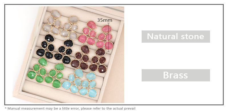 Hot Selling Custom Blue Green Pink Grey Black Earrings Stud Jewelry Women Gold Plated Grape Shape Healing Natural Stone Earrings