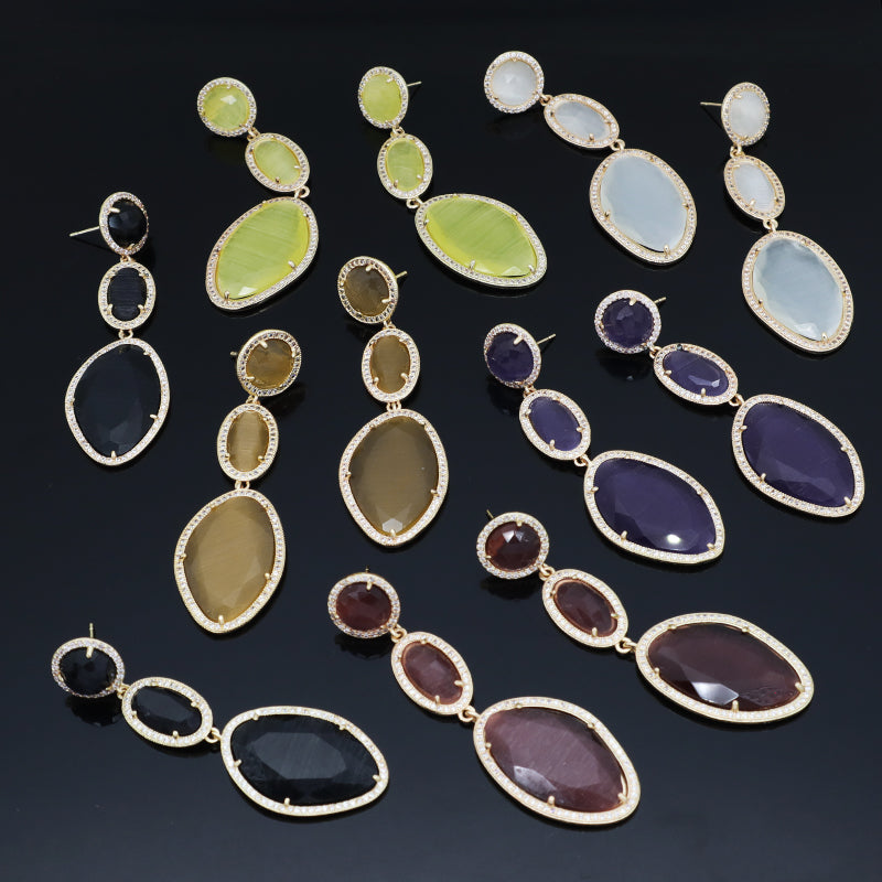 Colorful Customized Wholesale Women Gift Stone Earrings Stud Jewelry Gold Plated Healing Natural Stone Dangle Drop Earring