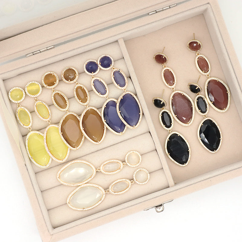 Colorful Customized Wholesale Women Gift Stone Earrings Stud Jewelry Gold Plated Healing Natural Stone Dangle Drop Earring