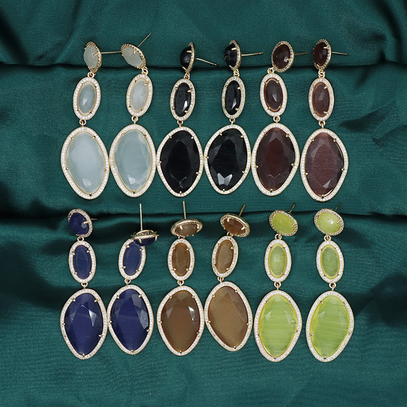 Colorful Customized Wholesale Women Gift Stone Earrings Stud Jewelry Gold Plated Healing Natural Stone Dangle Drop Earring