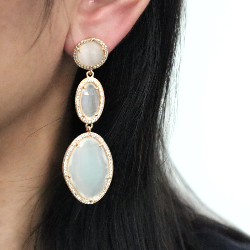Colorful Customized Wholesale Women Gift Stone Earrings Stud Jewelry Gold Plated Healing Natural Stone Dangle Drop Earring