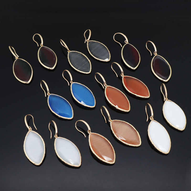 New Bulk Sale Various Colorful Custom Women White Pink Blue Earrings Hook Jewelry Gold Plated Healing Natural Stone Hook Earring