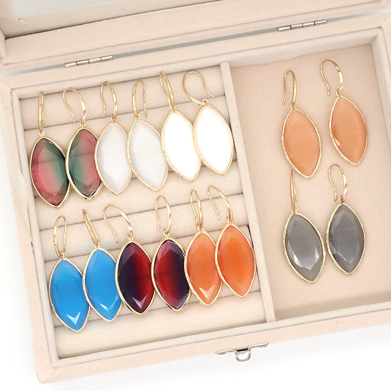 New Bulk Sale Various Colorful Custom Women White Pink Blue Earrings Hook Jewelry Gold Plated Healing Natural Stone Hook Earring