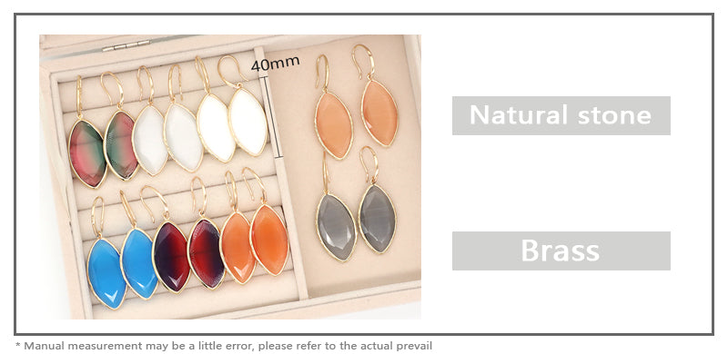 New Bulk Sale Various Colorful Custom Women White Pink Blue Earrings Hook Jewelry Gold Plated Healing Natural Stone Hook Earring