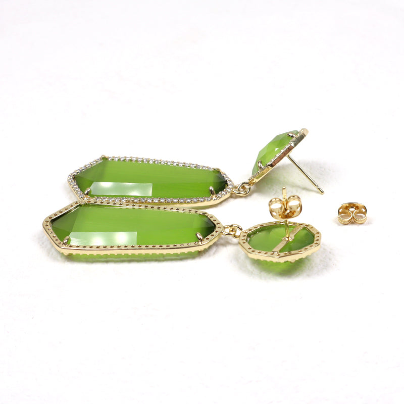 Customized Wholesale Green Pink White Blue Earrings Stud Women Gift Jewelry Gold Plated Dangle Drop Natural Stone Stud Earrings
