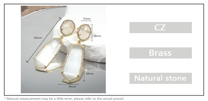 Customized Wholesale Green Pink White Blue Earrings Stud Women Gift Jewelry Gold Plated Dangle Drop Natural Stone Stud Earrings