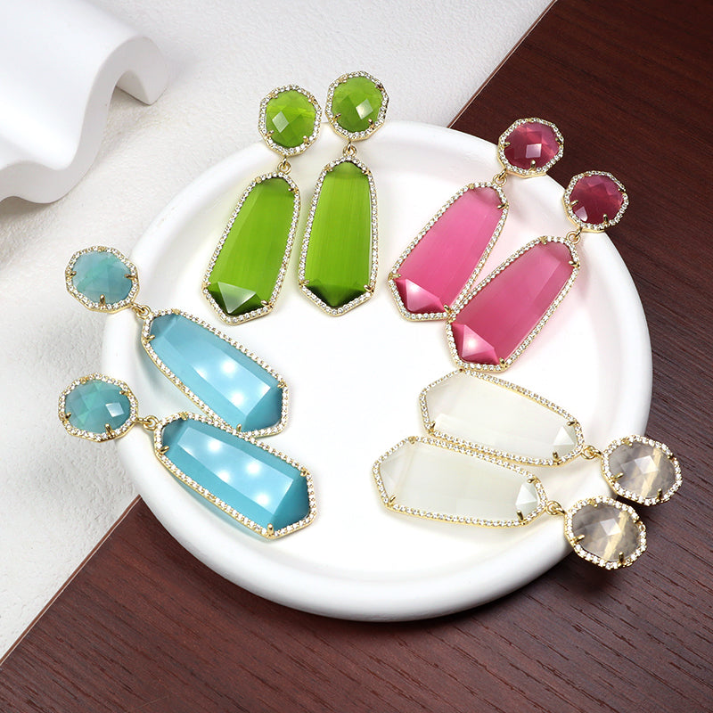Customized Wholesale Green Pink White Blue Earrings Stud Women Gift Jewelry Gold Plated Dangle Drop Natural Stone Stud Earrings