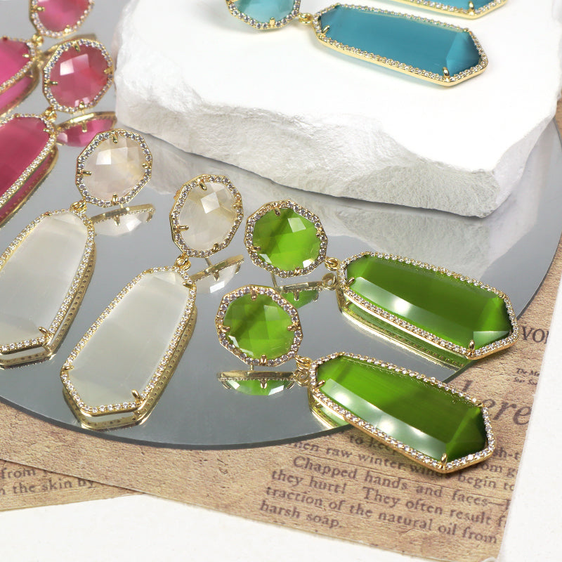 Customized Wholesale Green Pink White Blue Earrings Stud Women Gift Jewelry Gold Plated Dangle Drop Natural Stone Stud Earrings