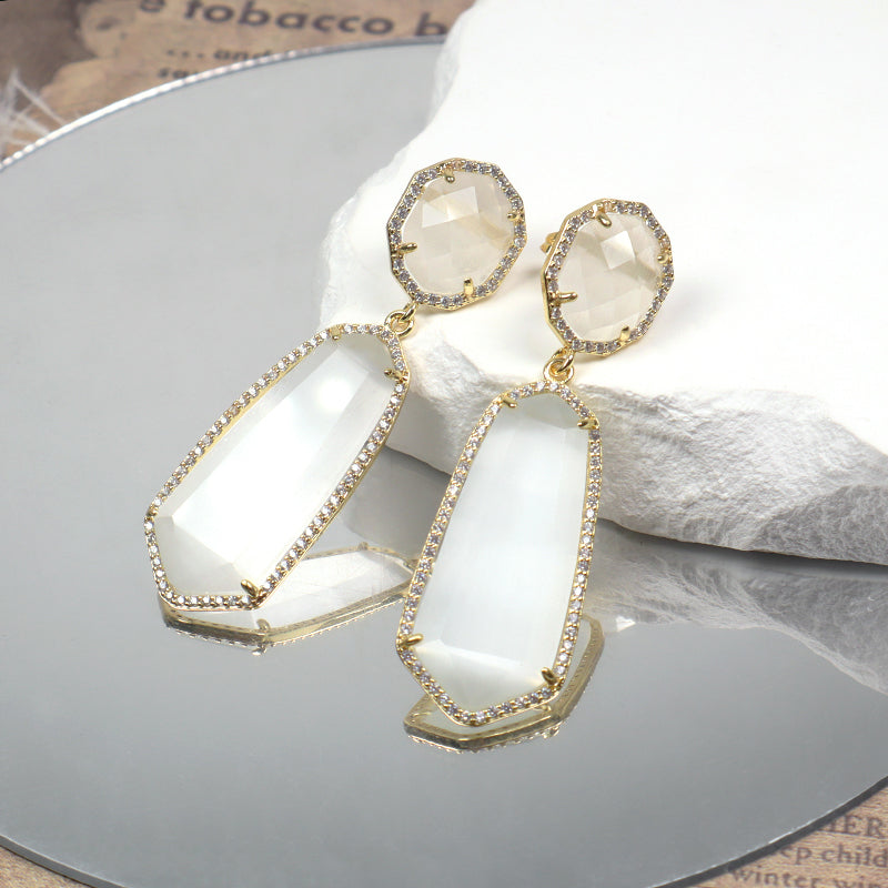 Customized Wholesale Green Pink White Blue Earrings Stud Women Gift Jewelry Gold Plated Dangle Drop Natural Stone Stud Earrings