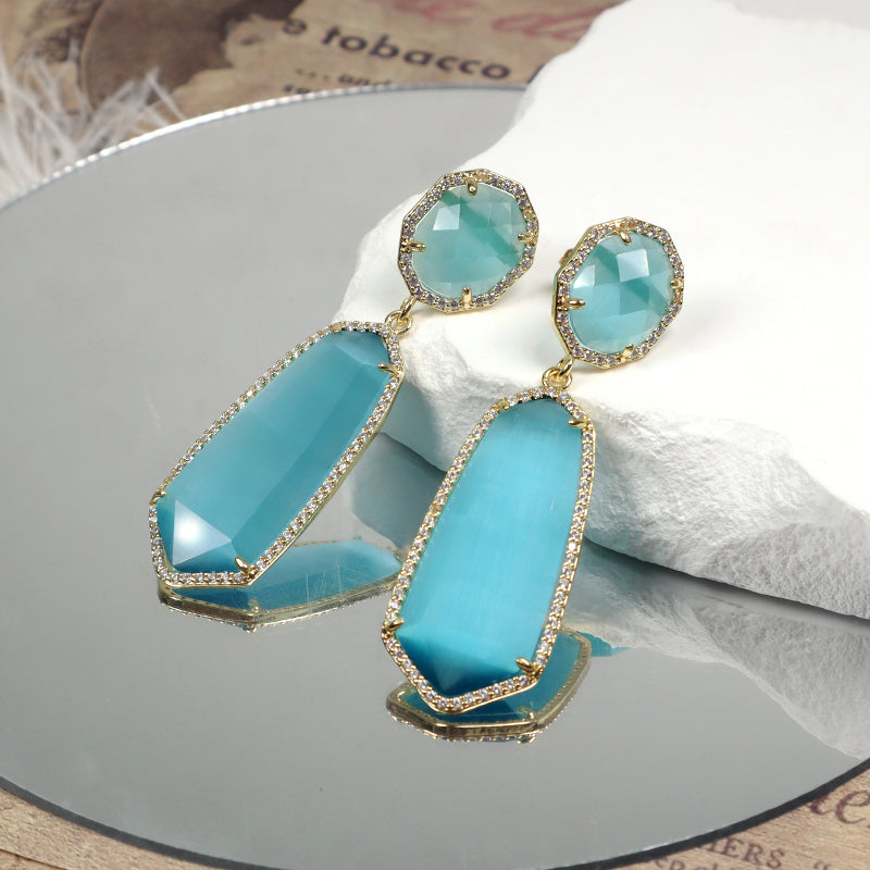 Customized Wholesale Green Pink White Blue Earrings Stud Women Gift Jewelry Gold Plated Dangle Drop Natural Stone Stud Earrings