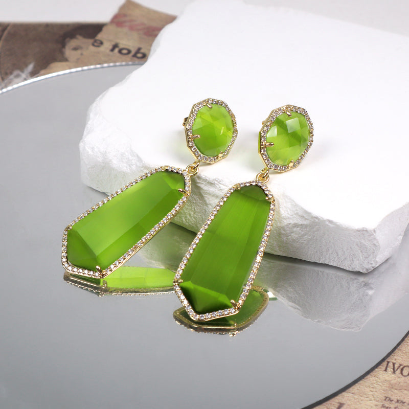 Customized Wholesale Green Pink White Blue Earrings Stud Women Gift Jewelry Gold Plated Dangle Drop Natural Stone Stud Earrings