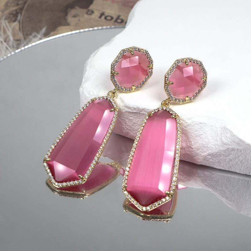 Customized Wholesale Green Pink White Blue Earrings Stud Women Gift Jewelry Gold Plated Dangle Drop Natural Stone Stud Earrings