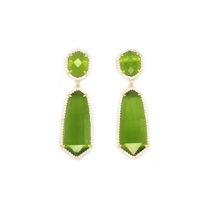 Customized Wholesale Green Pink White Blue Earrings Stud Women Gift Jewelry Gold Plated Dangle Drop Natural Stone Stud Earrings