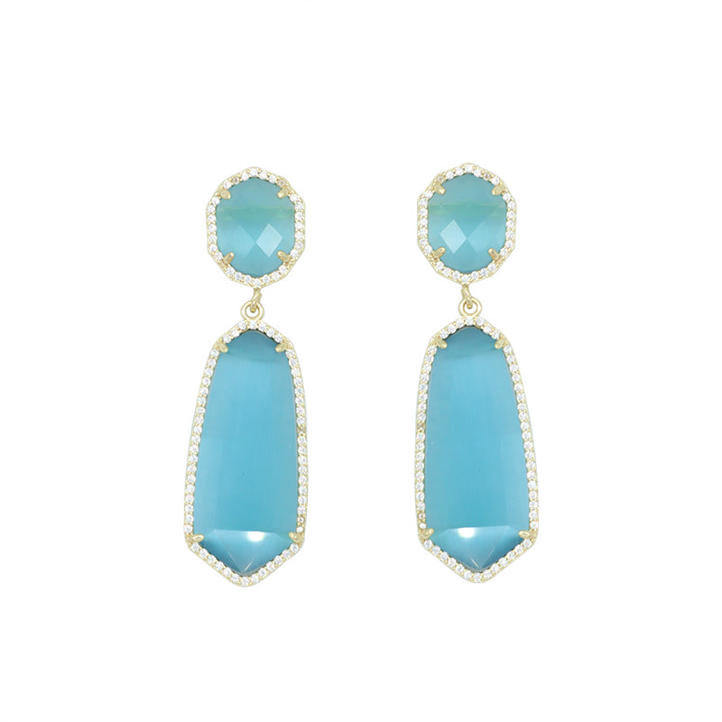 Customized Wholesale Green Pink White Blue Earrings Stud Women Gift Jewelry Gold Plated Dangle Drop Natural Stone Stud Earrings