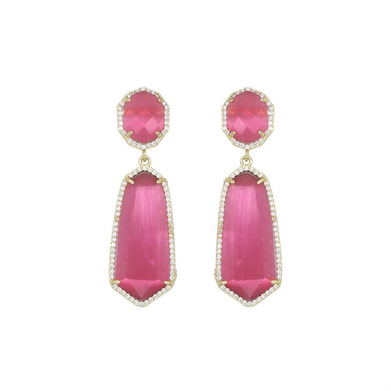 Customized Wholesale Green Pink White Blue Earrings Stud Women Gift Jewelry Gold Plated Dangle Drop Natural Stone Stud Earrings