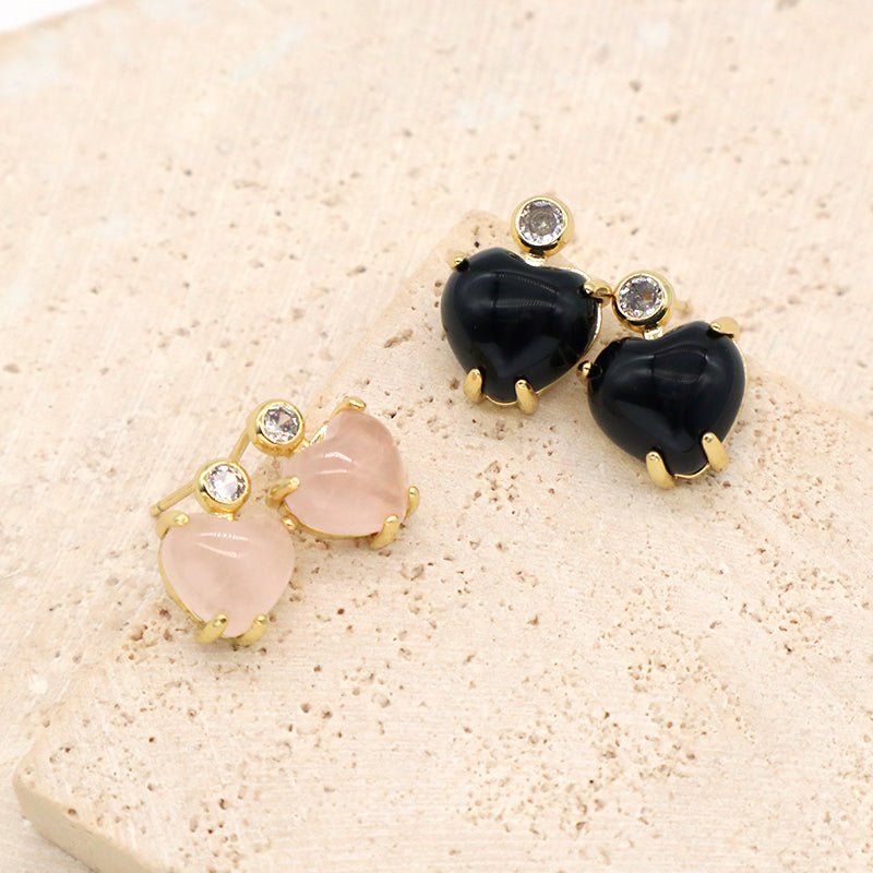 Customized Wholesale Heart Earrings Stud Women Gift Jewelry Gold Plated Dangle Drop Heart Shape Natural Stone Stud Earrings