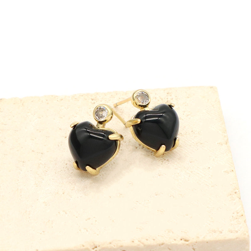 Customized Wholesale Heart Earrings Stud Women Gift Jewelry Gold Plated Dangle Drop Heart Shape Natural Stone Stud Earrings
