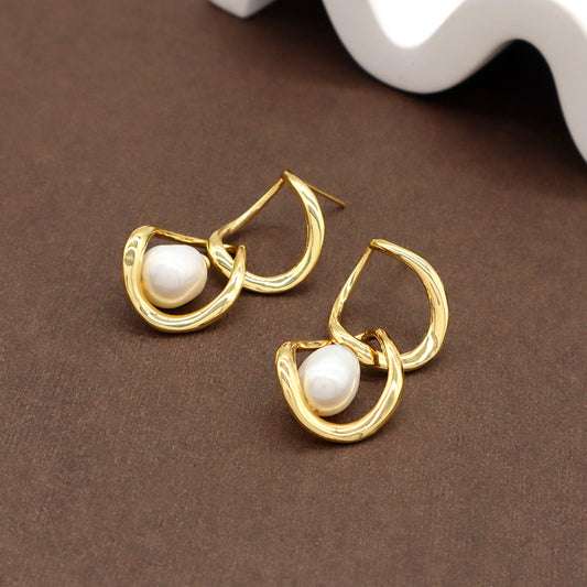 Wholesale Various Custom Factory Dangle Earrings Gift Jewelry Gold Plated Natural Fresh Water Pearl Hoop Earrings For Women