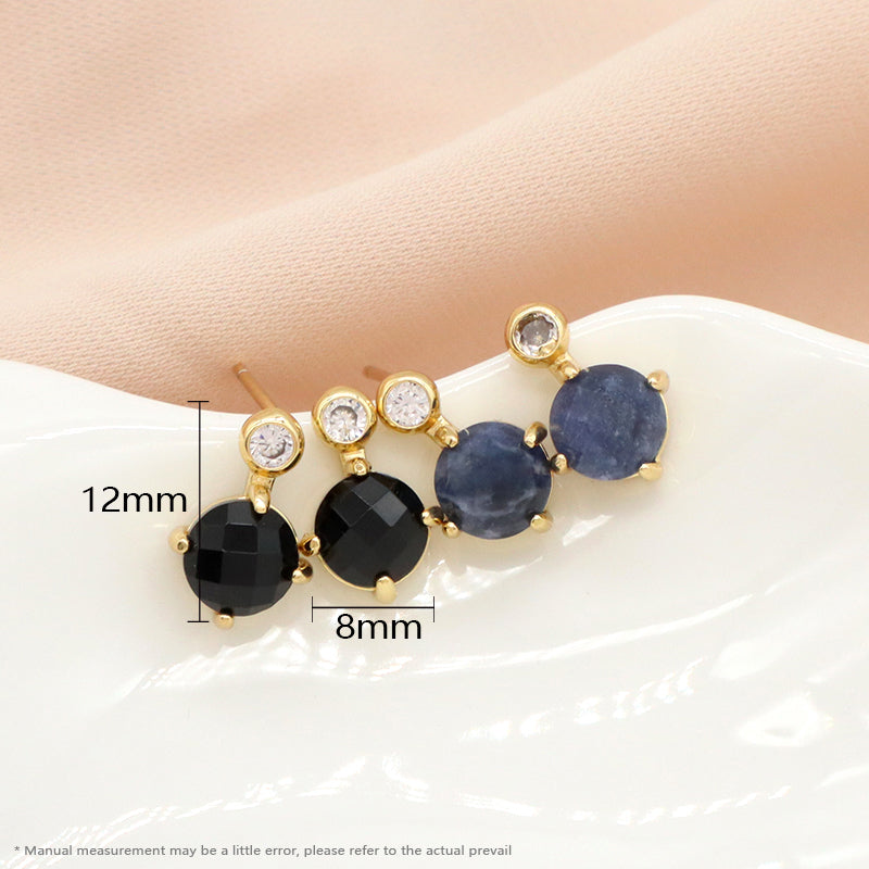Custom Wholesale Fashion Round CZ Earrings Stud Jewelry Gold Plated Black Blue Natural Stone Stud Earrings For Women Gift