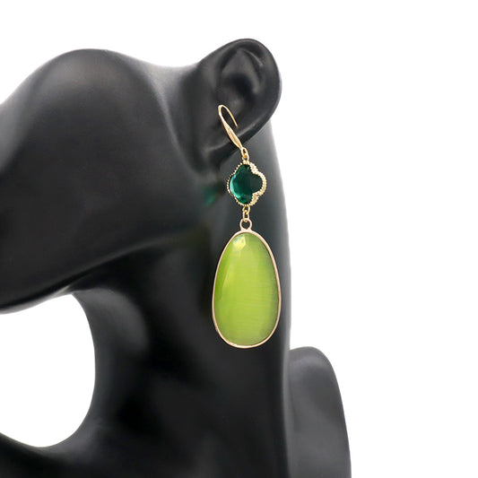 Hot Selling Wholesale Customized China Factory Green Gooseneck Dangle Earrings Women Gift Jewelry Gold Plated Natural Stone Drop Earrings