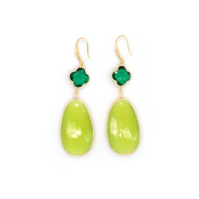 Hot Selling Wholesale Customized China Factory Green Gooseneck Dangle Earrings Women Gift Jewelry Gold Plated Natural Stone Drop Earrings