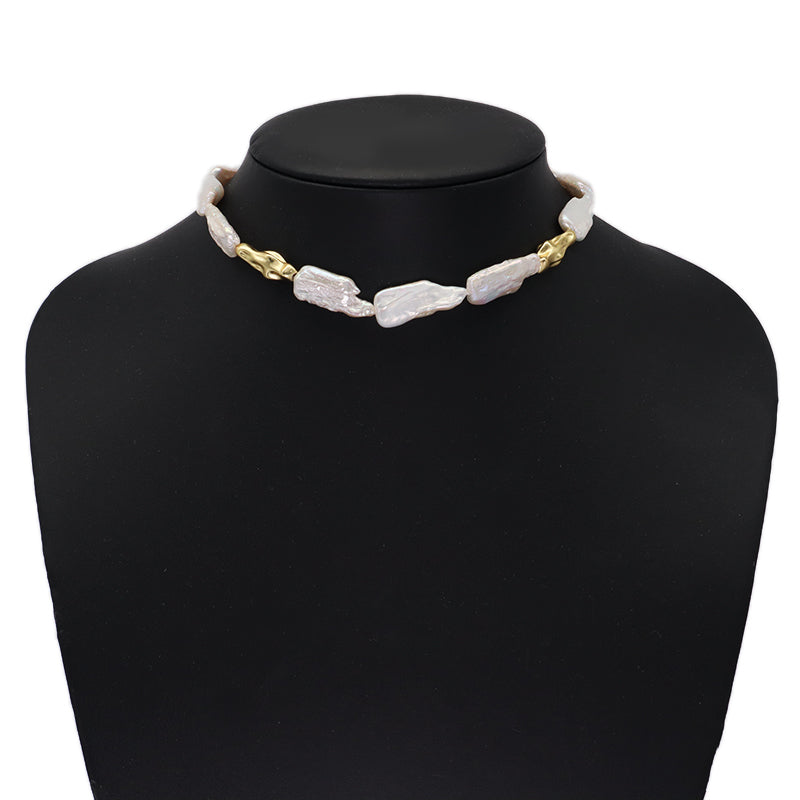 Wholesale Handmade China Factory Fashionable Custom Gold Plated Brass Natural Freshwater Pearl Choker Necklace For Women Gift