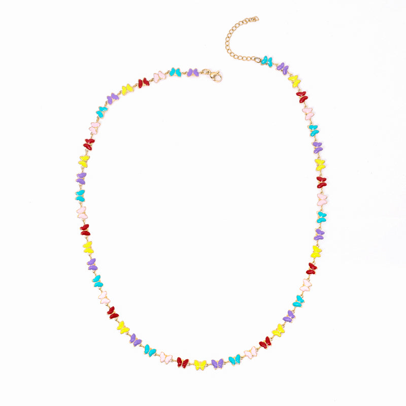 Customized New Fashion Factory Wholesale Jewelry Gold Plated Stainless Steel Colorful Enamel Butterfly Necklace For Women Gift