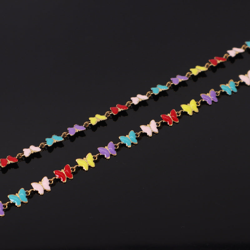Customized New Fashion Factory Wholesale Jewelry Gold Plated Stainless Steel Colorful Enamel Butterfly Necklace For Women Gift
