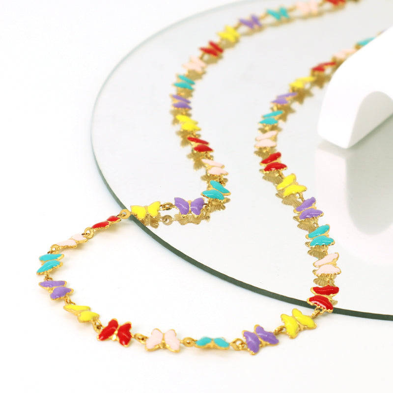 Customized New Fashion Factory Wholesale Jewelry Gold Plated Stainless Steel Colorful Enamel Butterfly Necklace For Women Gift