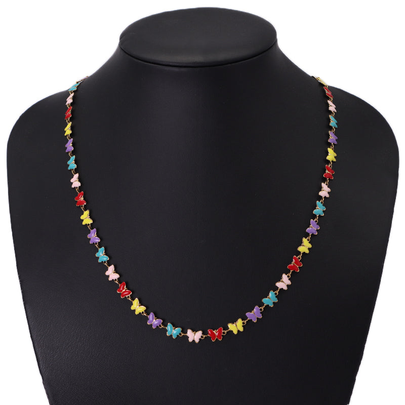 Customized New Fashion Factory Wholesale Jewelry Gold Plated Stainless Steel Colorful Enamel Butterfly Necklace For Women Gift