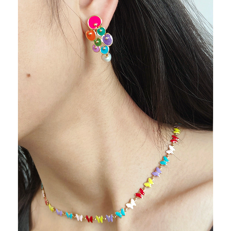 Customized New Fashion Factory Wholesale Jewelry Gold Plated Stainless Steel Colorful Enamel Butterfly Necklace For Women Gift