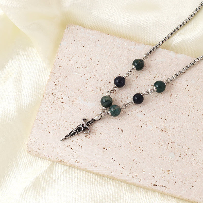 Custom Fashion Factory New Wholesale Men Women Jewelry Natural Stone Beads No Tarnish Stainless Steel Dagger Pendant Necklace