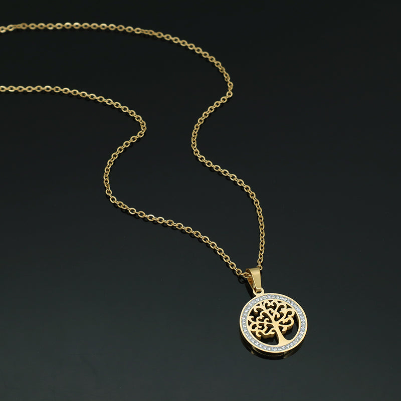 New Fashion Wholesale Customized China Factory Jewelry CZ Gold Plated Stainless Steel Life Tree Pendant Necklace For Women