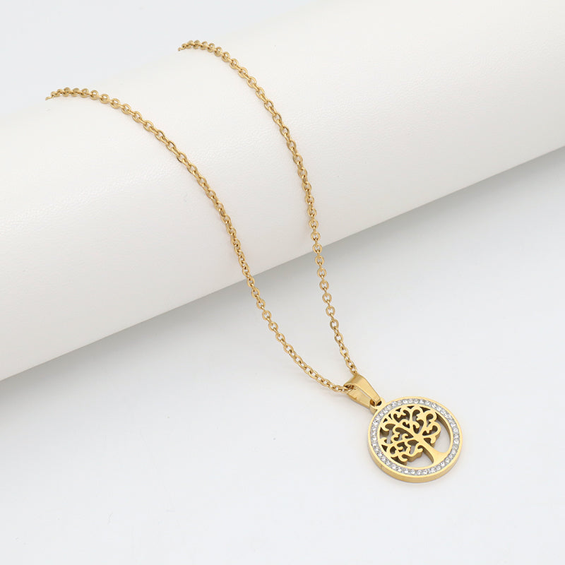 New Fashion Wholesale Customized China Factory Jewelry CZ Gold Plated Stainless Steel Life Tree Pendant Necklace For Women