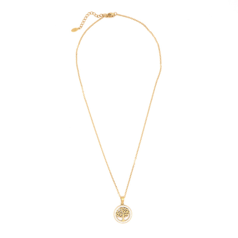 New Fashion Wholesale Customized China Factory Jewelry CZ Gold Plated Stainless Steel Life Tree Pendant Necklace For Women