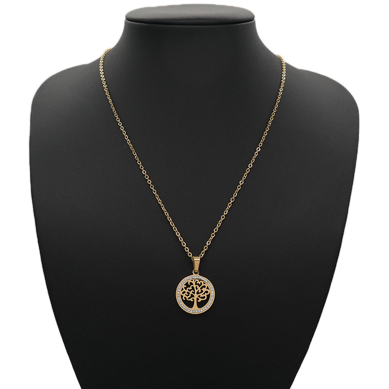 New Fashion Wholesale Customized China Factory Jewelry CZ Gold Plated Stainless Steel Life Tree Pendant Necklace For Women
