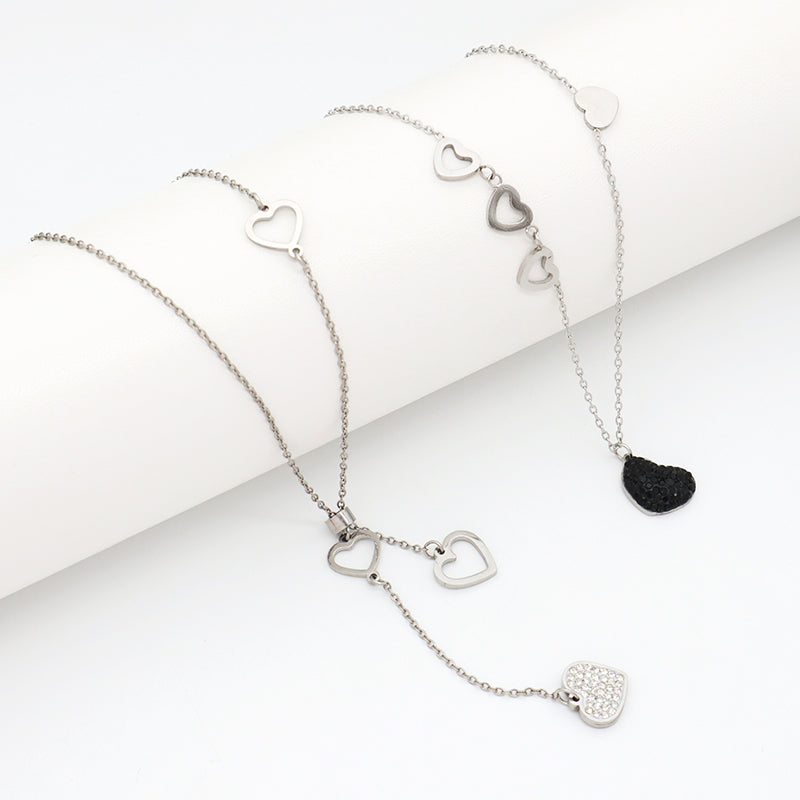China Factory New Fashion Wholesale Custom Heart Charm Jewelry CZ No Tarnish Stainless Steel Heart Pendant Necklace For Women