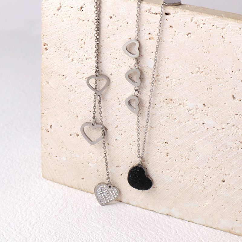 China Factory New Fashion Wholesale Custom Heart Charm Jewelry CZ No Tarnish Stainless Steel Heart Pendant Necklace For Women
