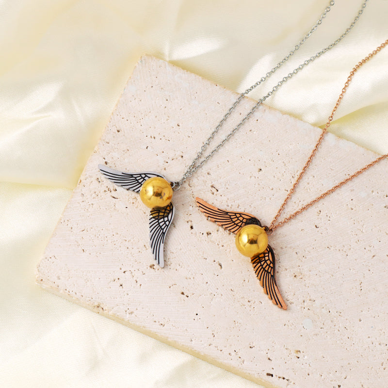 Unique Design Fashion Wholesale Custom China Factory Jewelry Rose Gold Plated Stainless Steel Wing Pendant Necklace For Women