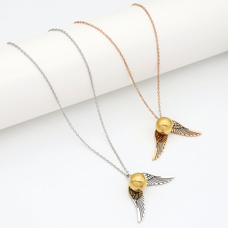 Unique Design Fashion Wholesale Custom China Factory Jewelry Rose Gold Plated Stainless Steel Wing Pendant Necklace For Women