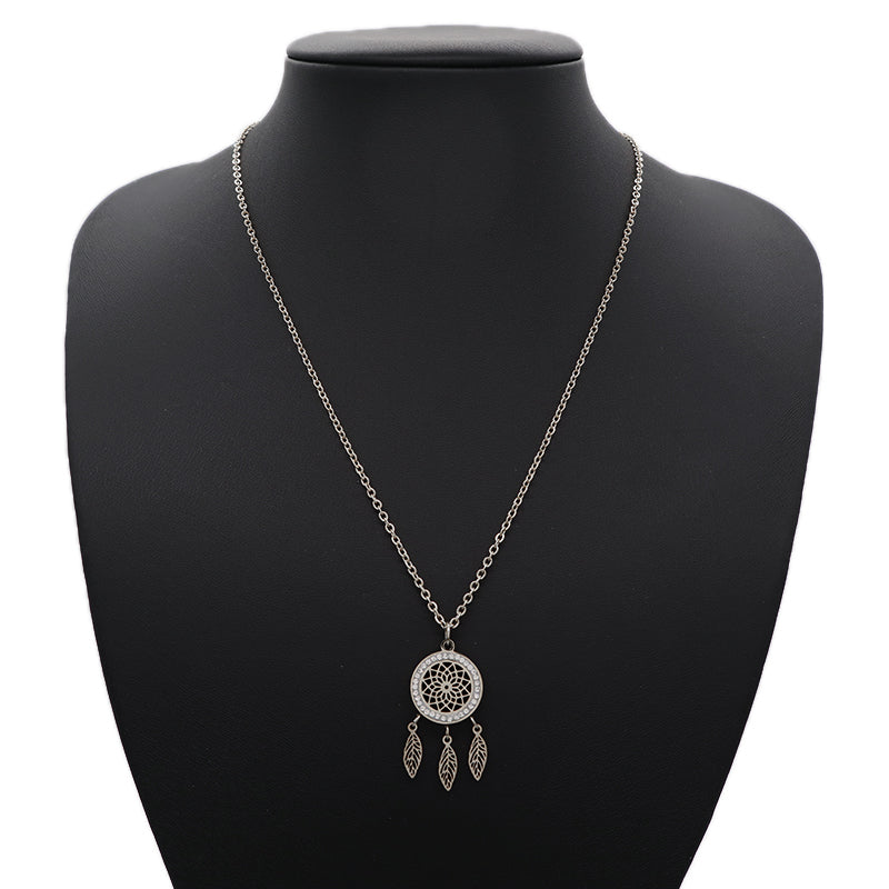 New Factory Wholesale Fashion Custom Women Jewelry Gold Plated CZ Stainless Steel Hollowed Out Flower Leaf Pendant Necklace