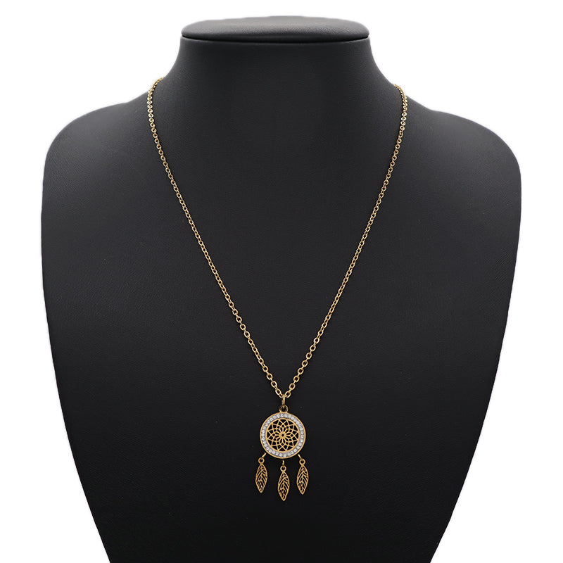 New Factory Wholesale Fashion Custom Women Jewelry Gold Plated CZ Stainless Steel Hollowed Out Flower Leaf Pendant Necklace